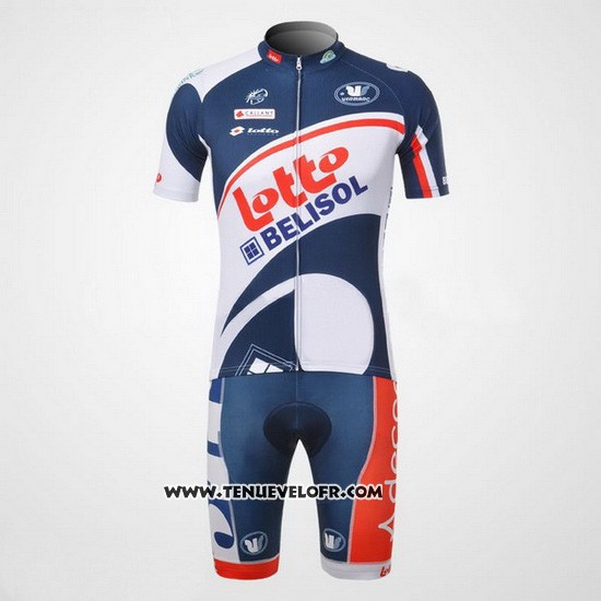 2012 Maillot Ciclismo Lotto Belisol Blanc et Bleu Manches Courtes et Cuissard